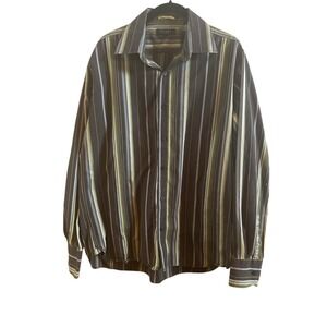 Ted Baker UK Men's Size 5 (XL) Brown Yellow Button Down Shirt